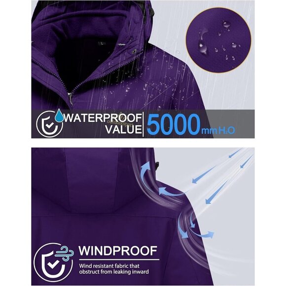 Women's Dark White Purple Winter Snow Ski Jacket Coats Waterproof Fleece Lined - Picture 4 of 7